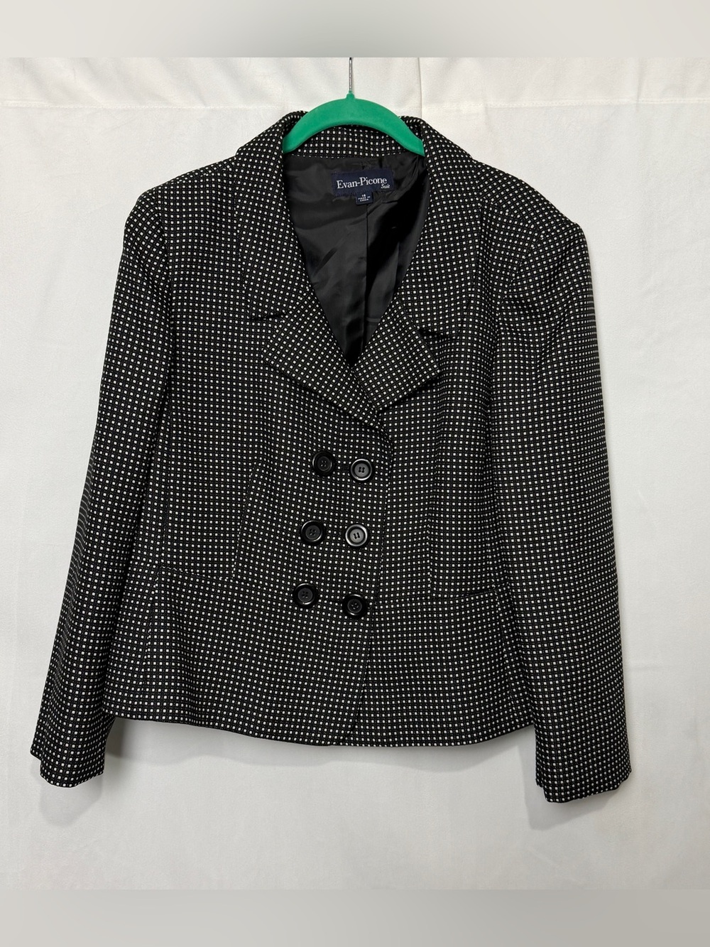 Evan-Picone Suit Black White Grid Double Breasted Blazer Jacket Plus Size 16